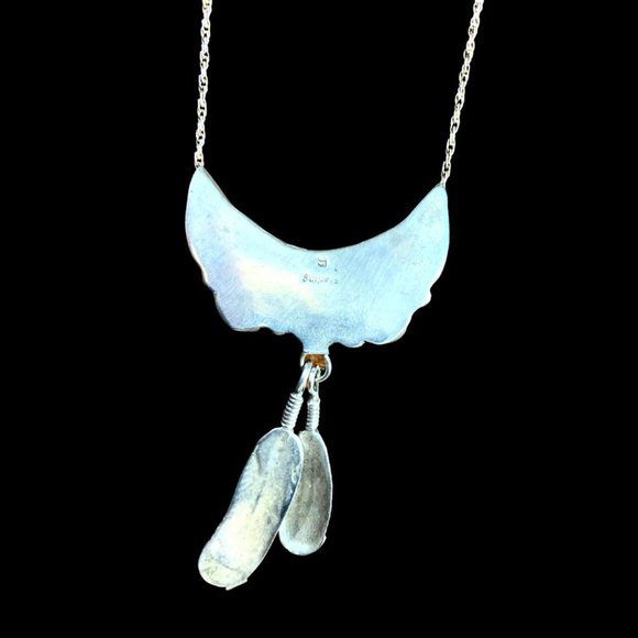Vintage Navajo Handmade Turquoise & Sterling Silver Feather Necklace NWOT - Picture 3 of 4